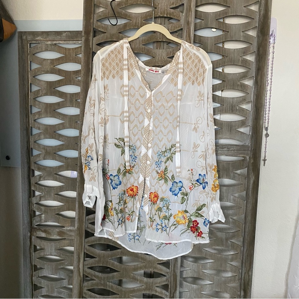 Johnny Was Cream Relaxed Long Sleeve Tunic